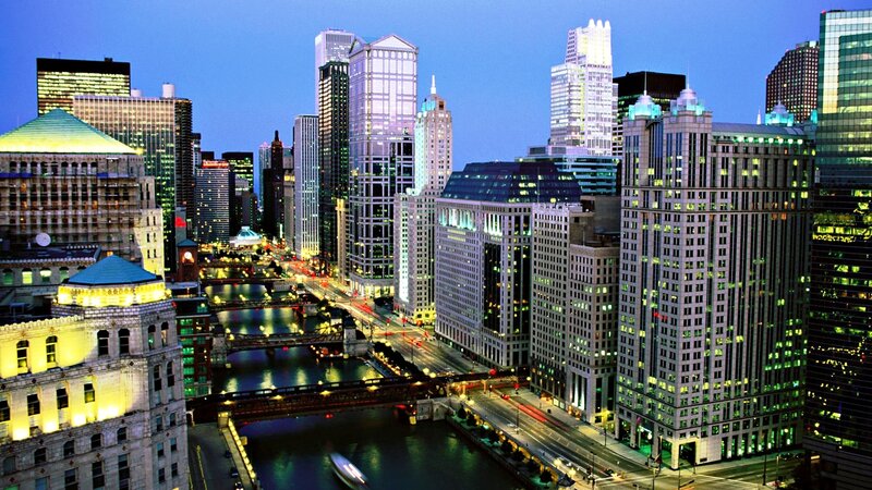 Chicago Skyline at Night — Blue, Urban