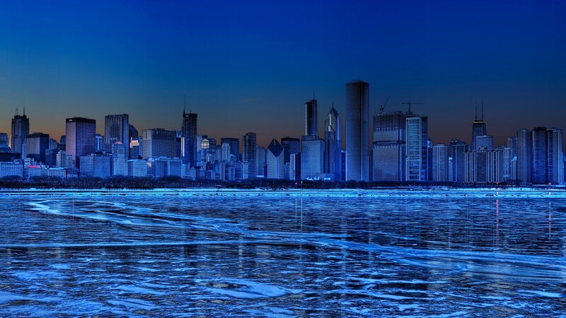 Chicago Skyline at Night — Frozen Lake
