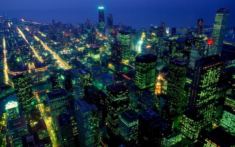 Chicago Skyline at Night — Green