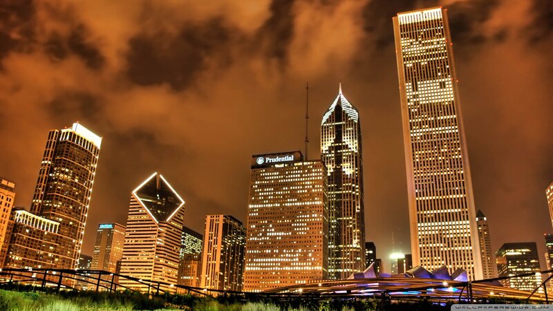 Chicago Skyline at Night — Orange, Dramatic, Photograph