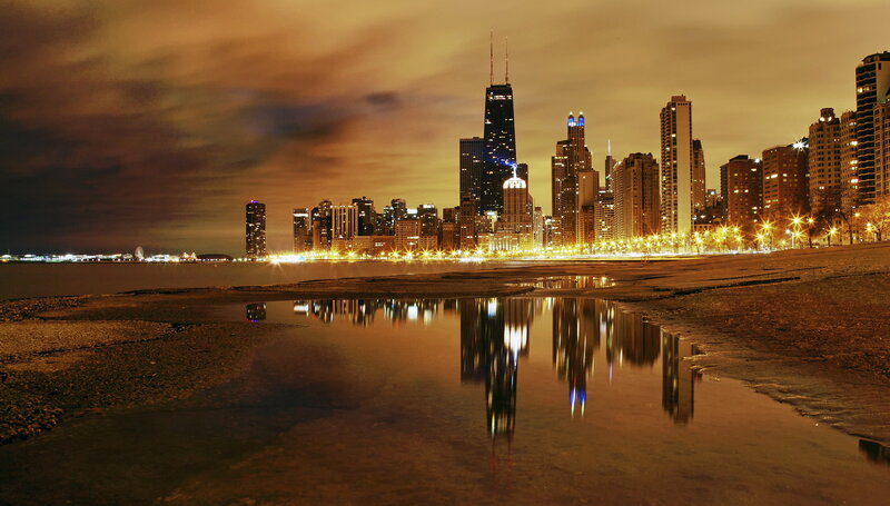 Chicago Skyline at Night — Orange, Dramatic