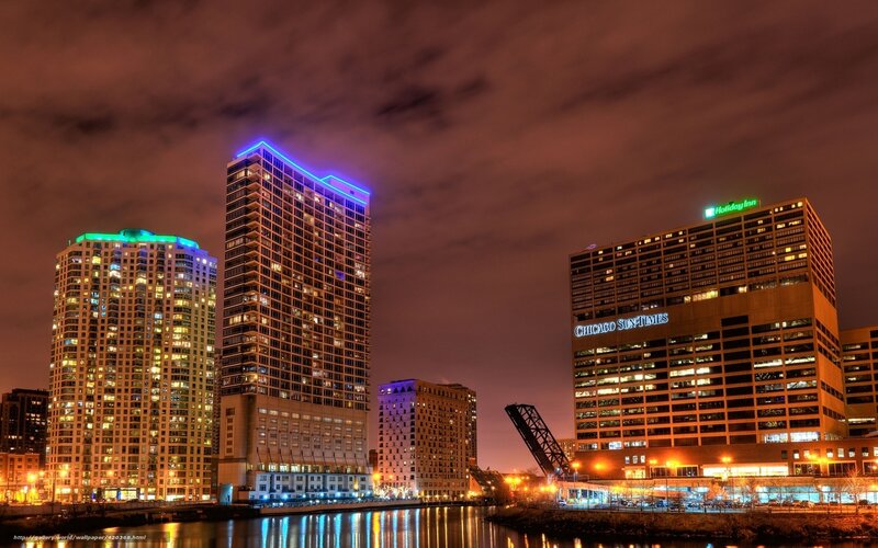 Chicago Skyline at Night — Purple, Dramatic, Photograph