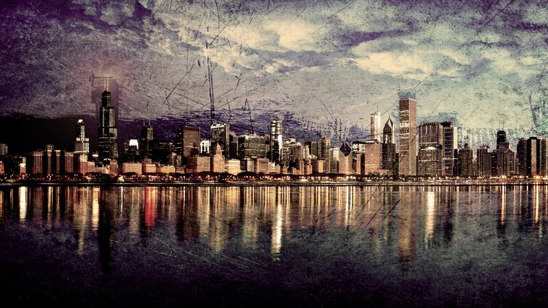 Chicago Skyline at Night — Purple, Dramatic