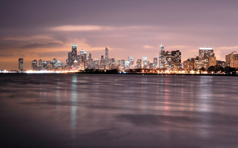 Chicago Skyline at Night — Purple, Serene
