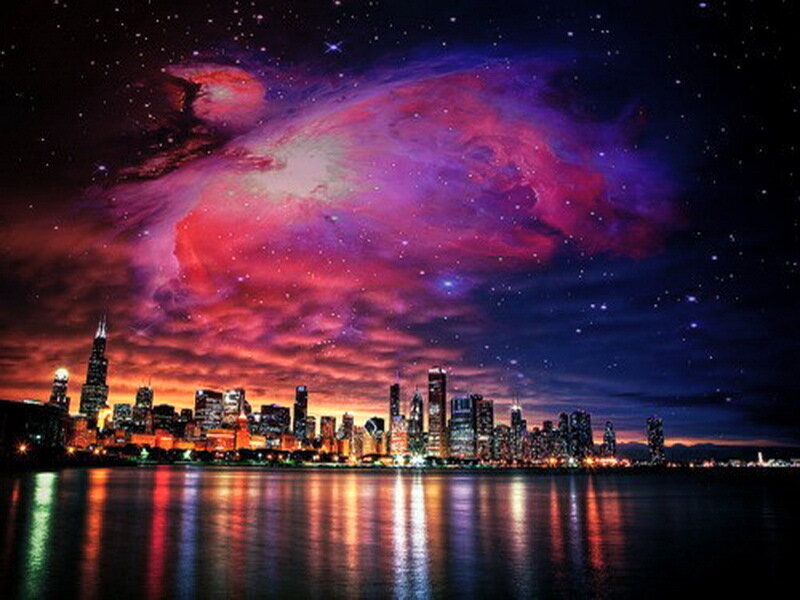 Chicago Skyline at Night — Purple