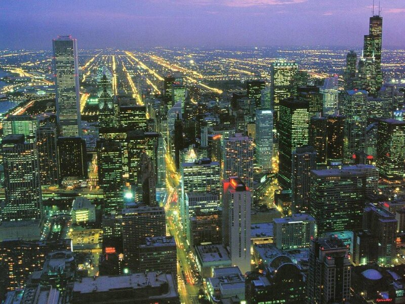 Chicago Skyline at Night — Purple, Urban