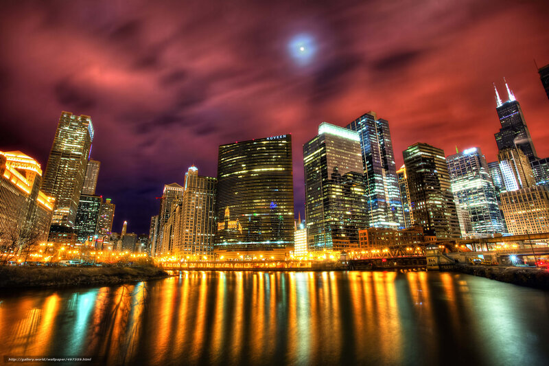 Chicago Skyline at Night — Red, Dramatic