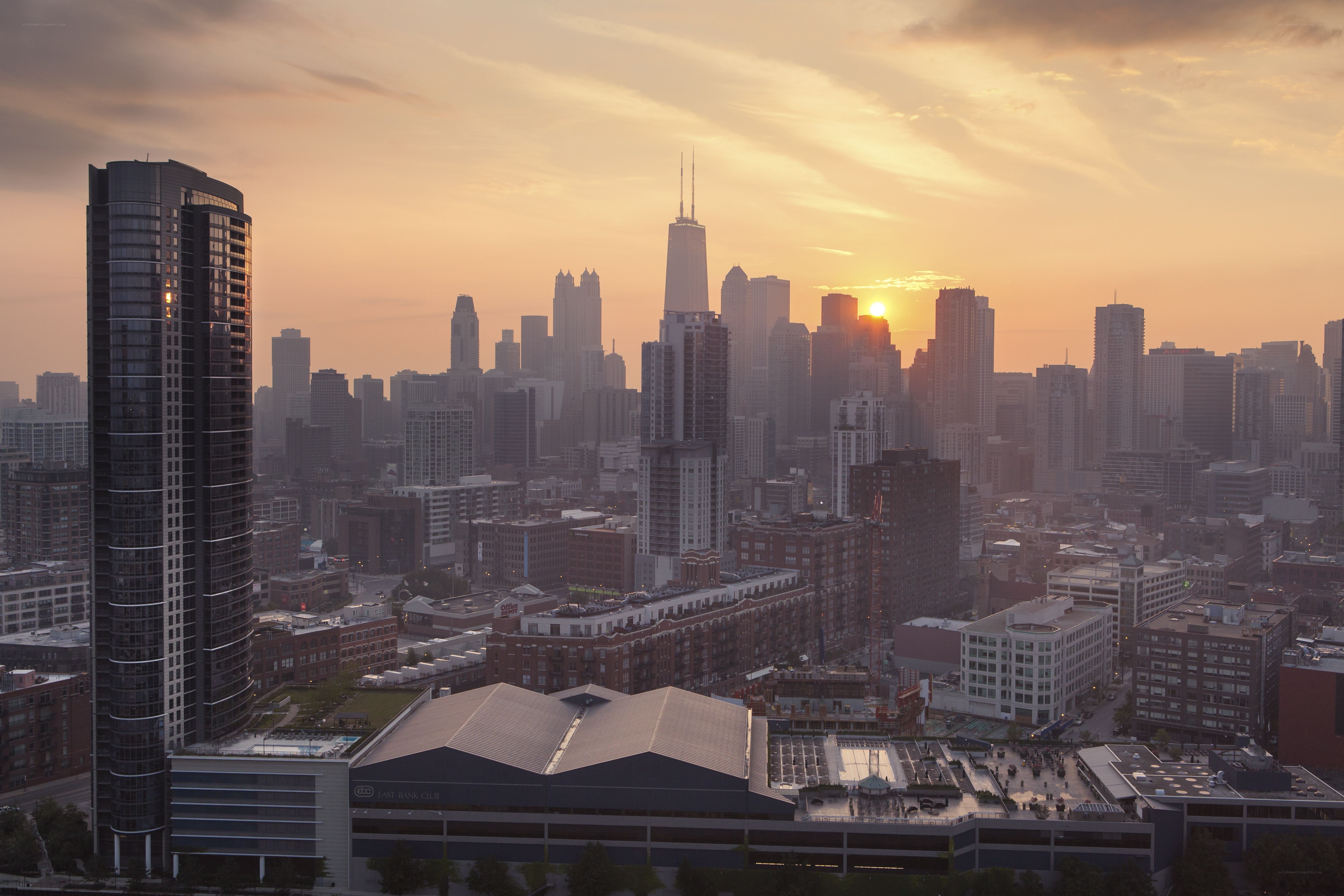 Chicago skyline at sunset