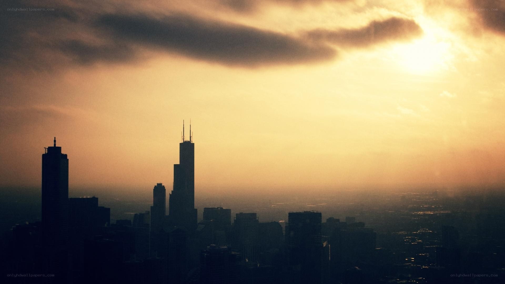 Chicago skyline at sunset