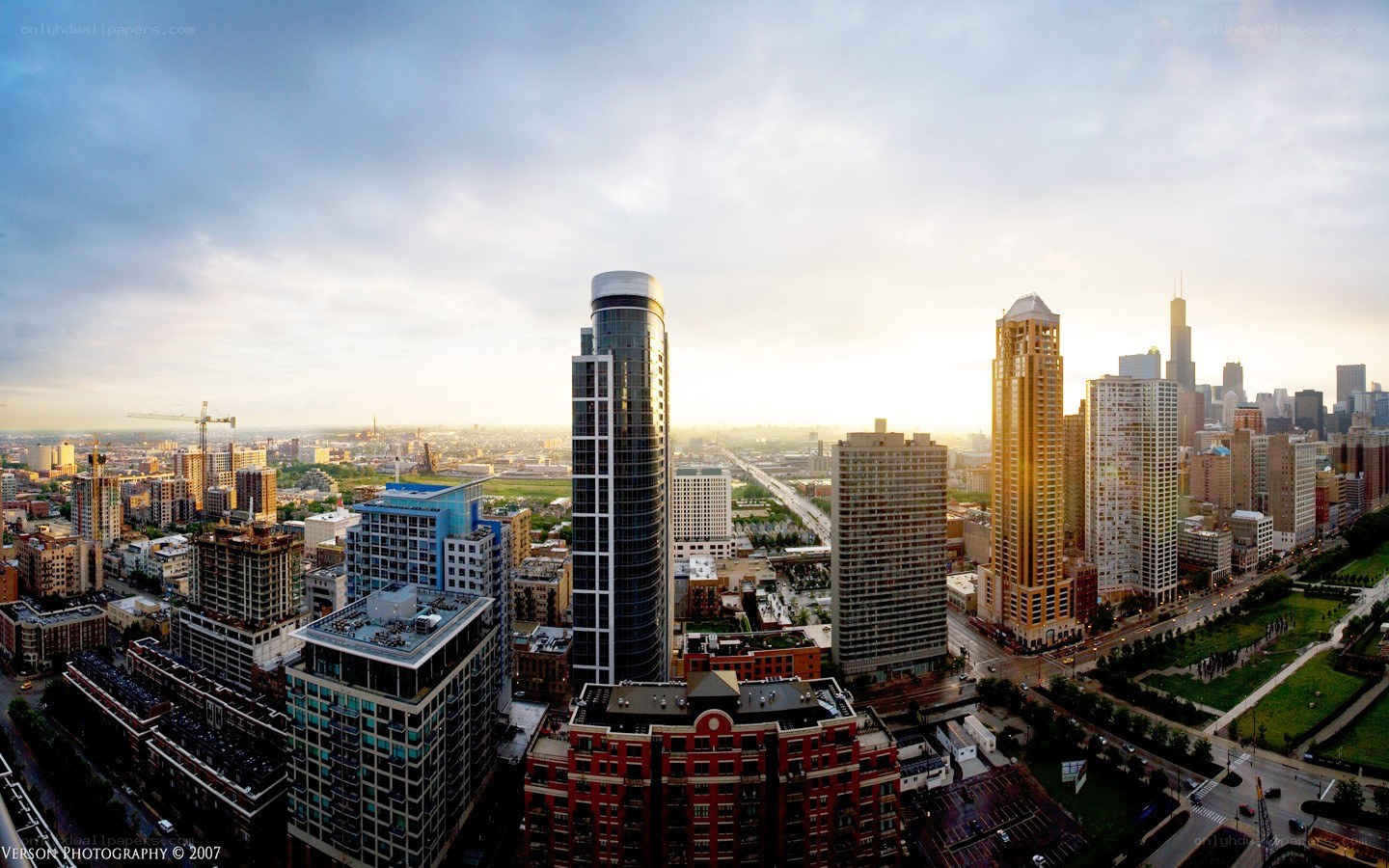 Chicago skyline at sunset