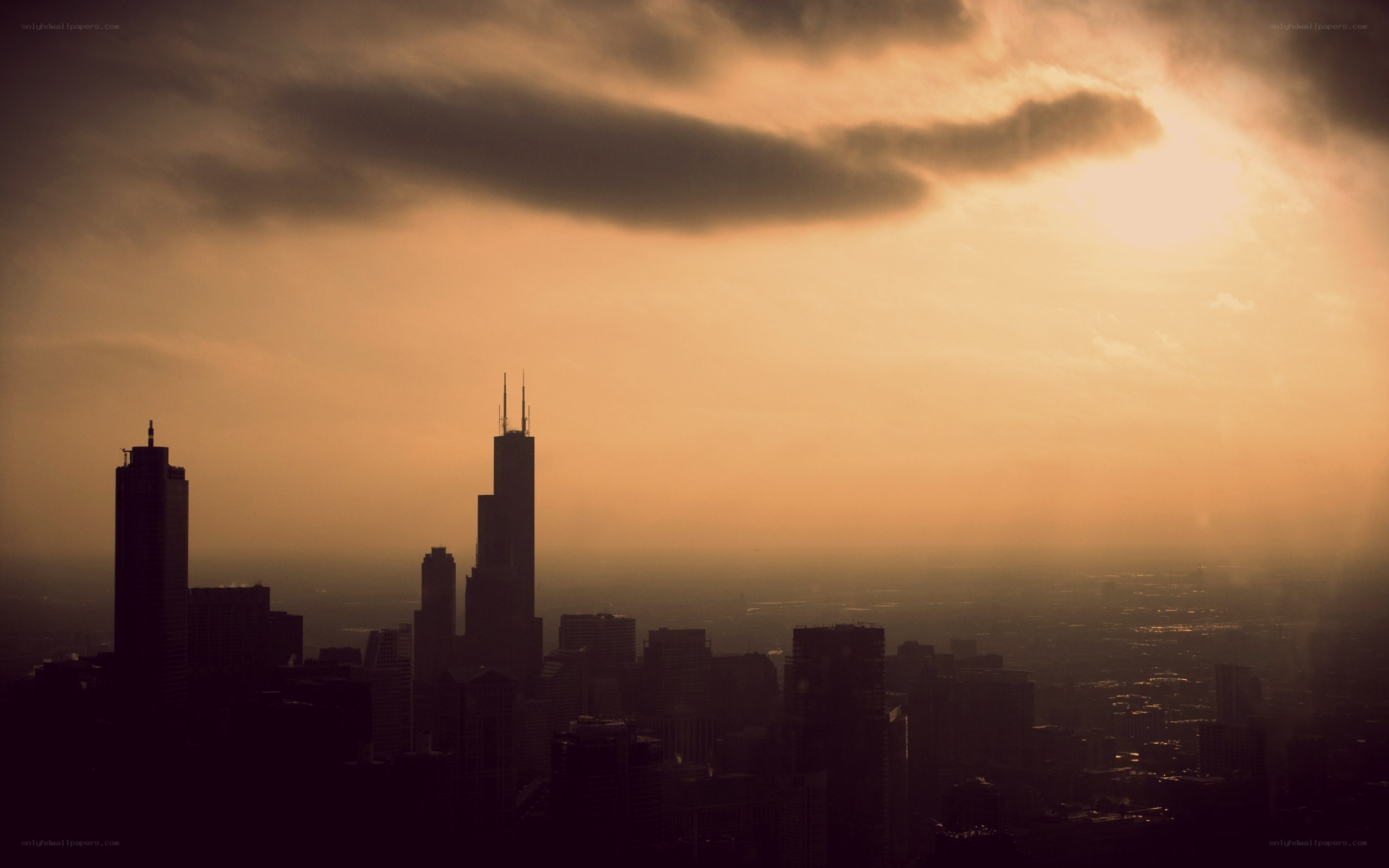 Chicago skyline at sunset