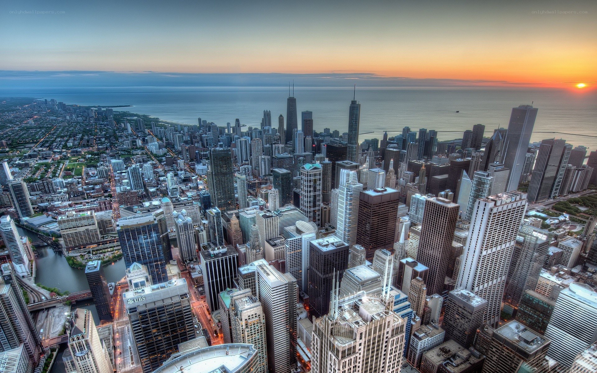 Chicago skyline at sunset