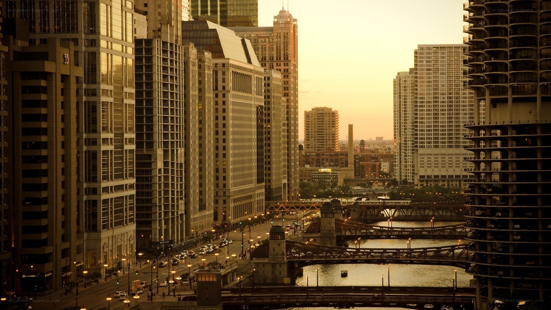 Chicago skyline at sunset