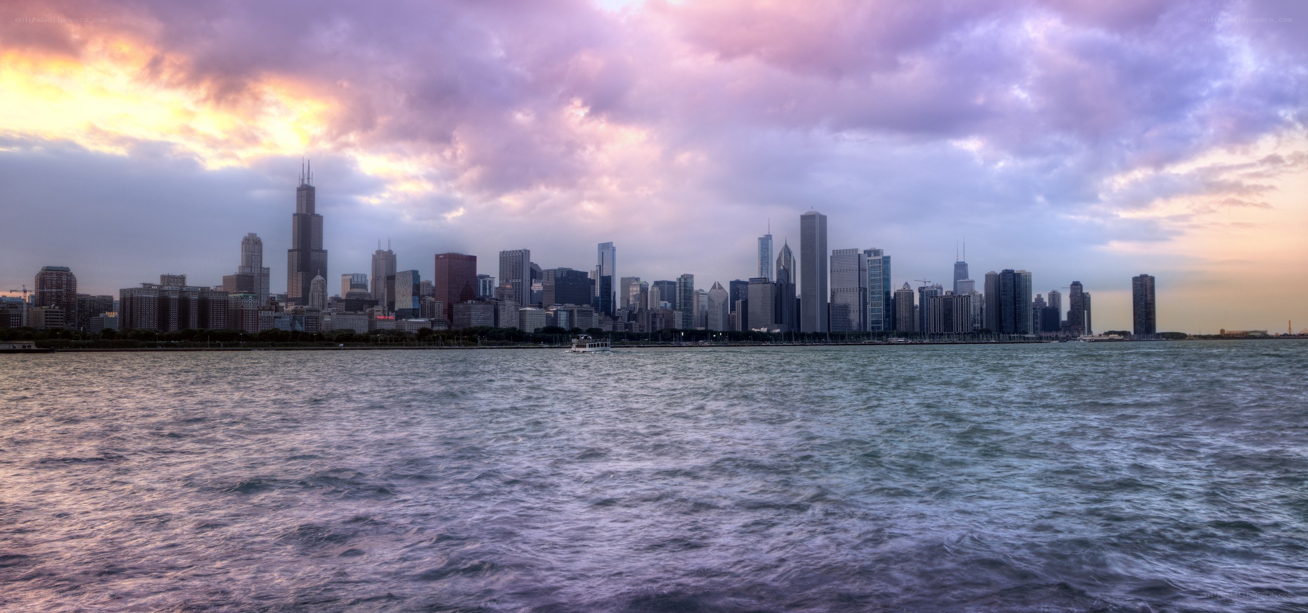 Chicago skyline at sunset