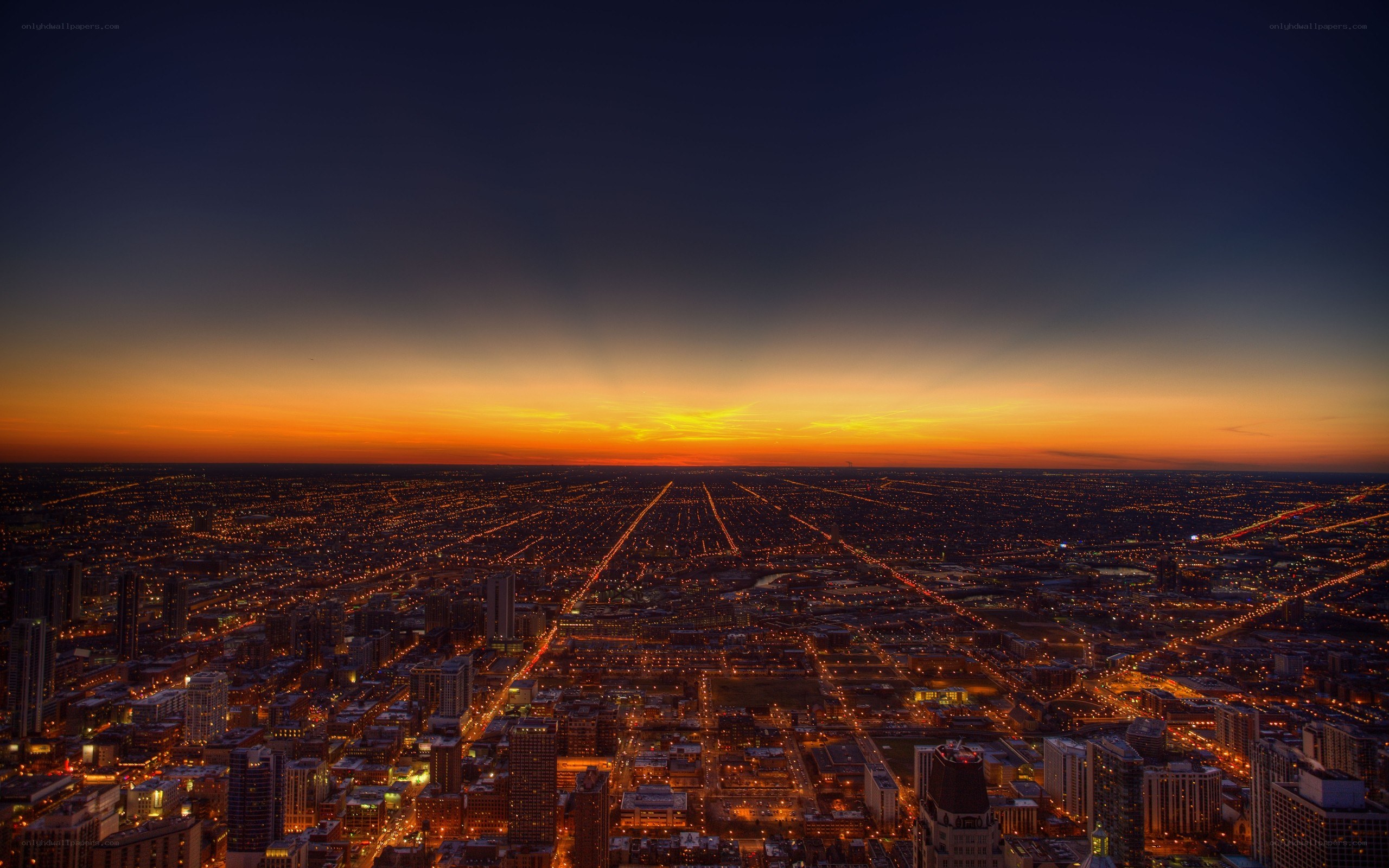Chicago skyline at sunset