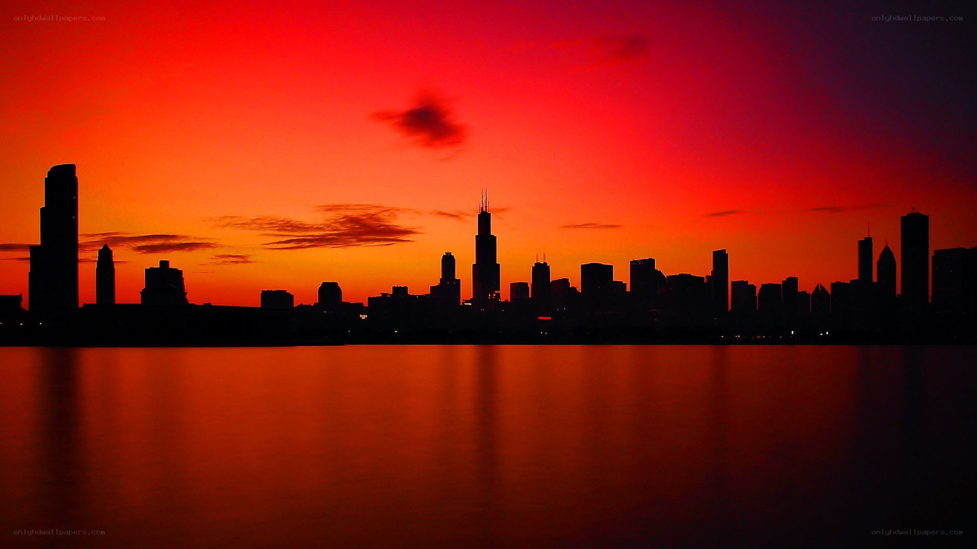 Chicago skyline at sunset
