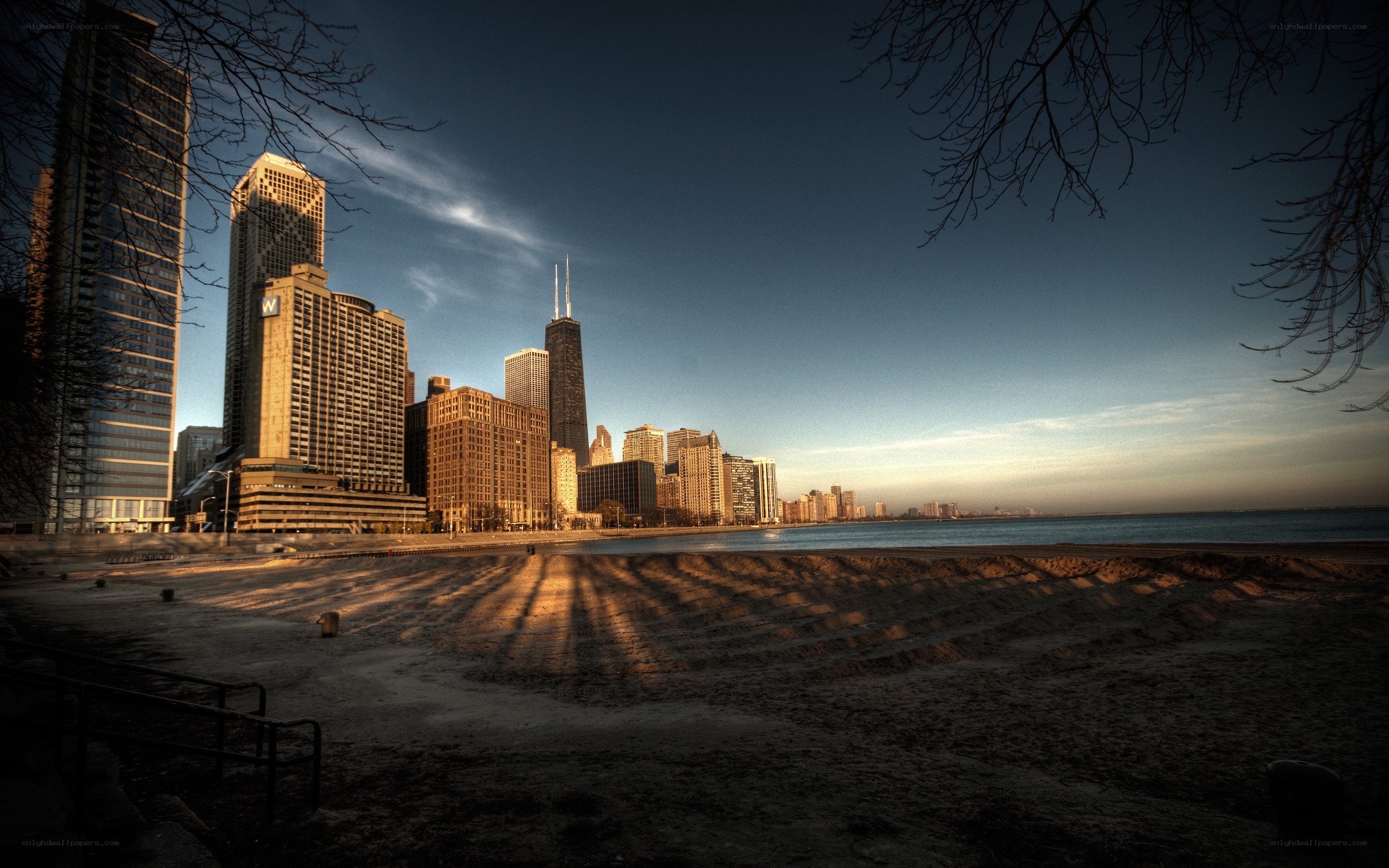 Chicago skyline at sunset