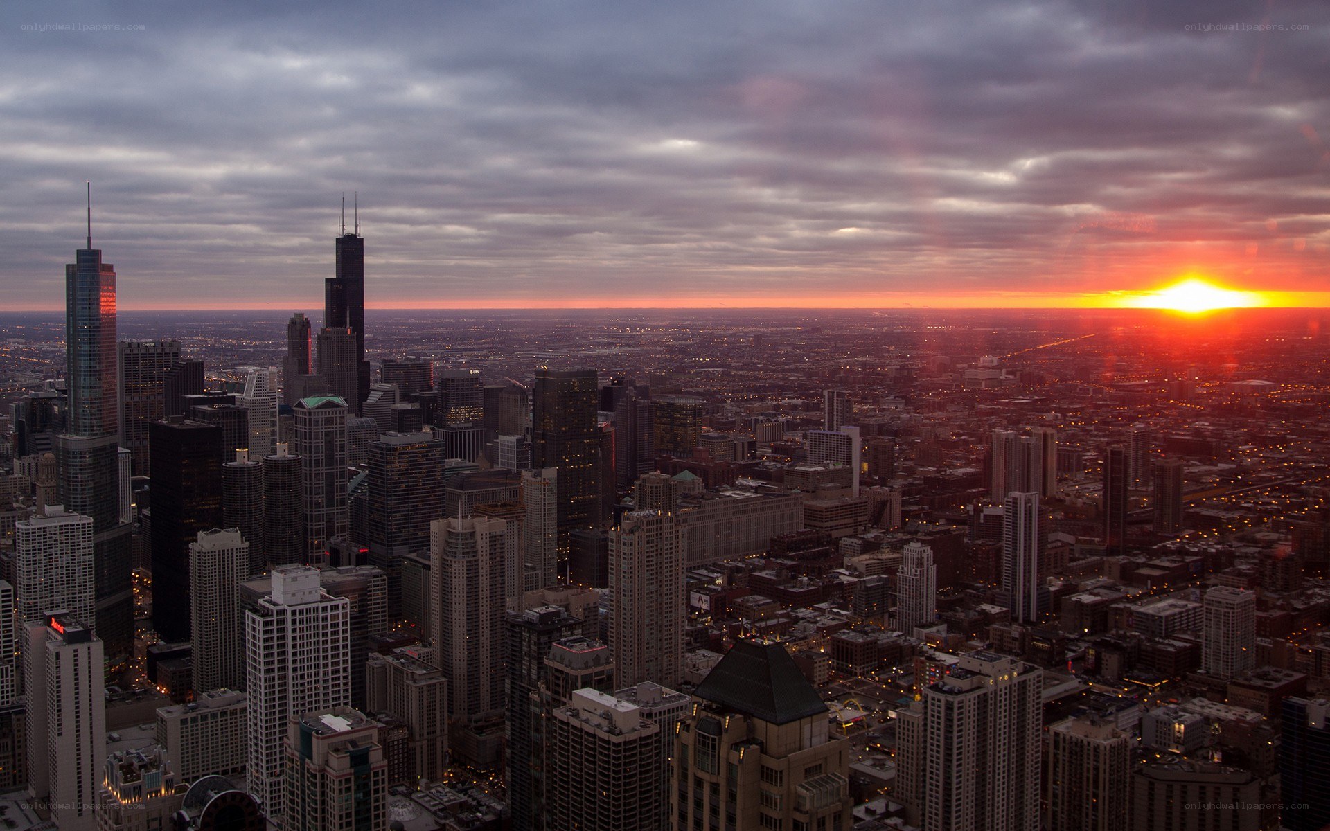Chicago skyline at sunset