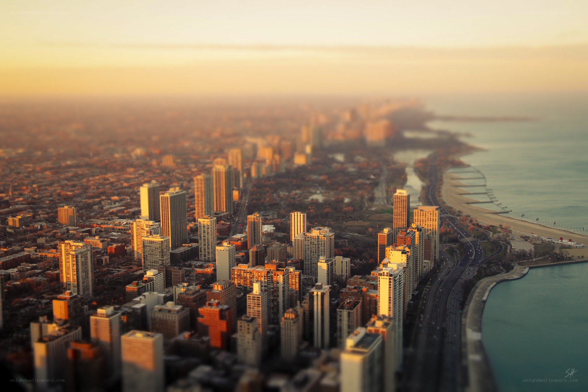Chicago skyline at sunset