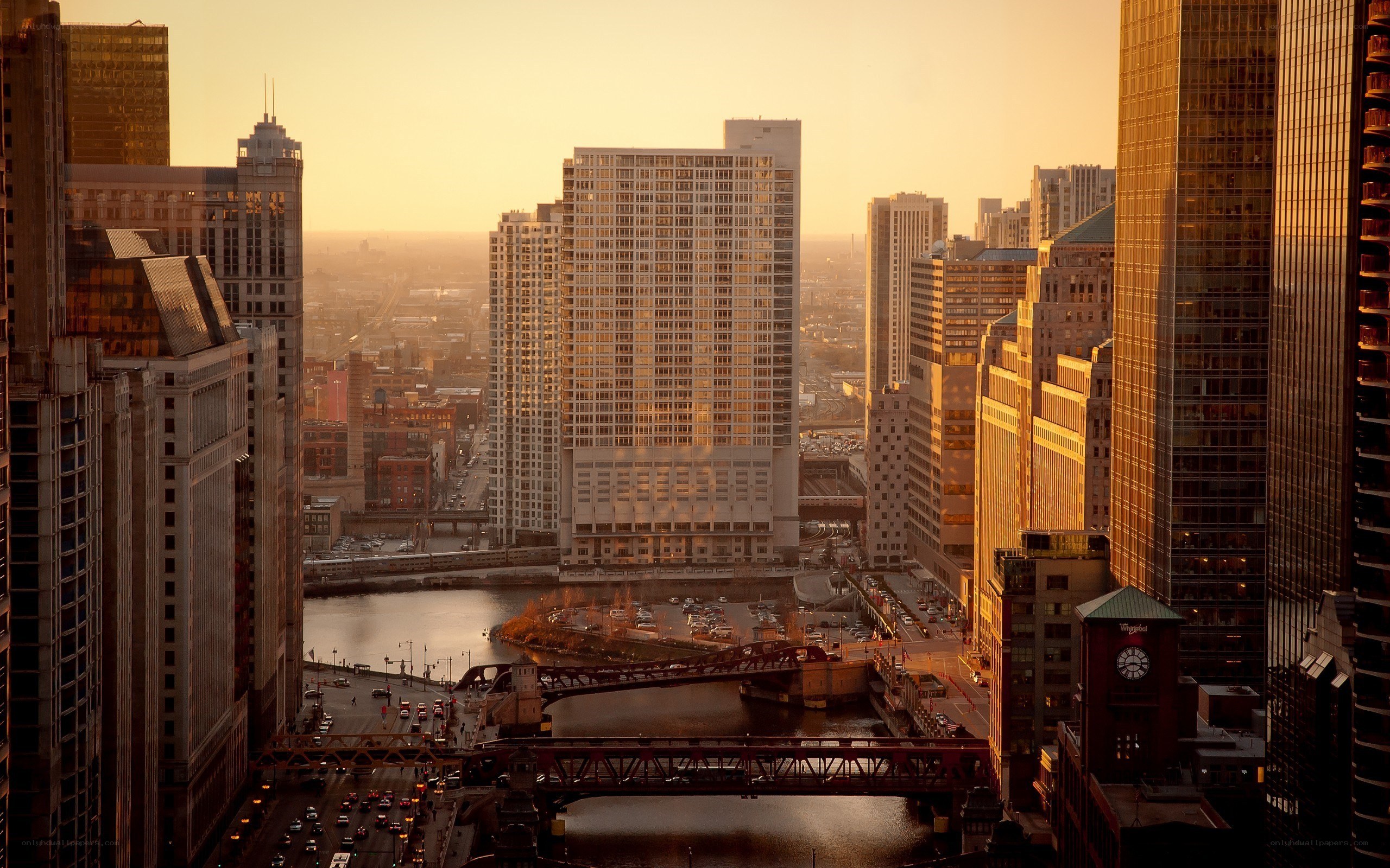 Chicago skyline at sunset