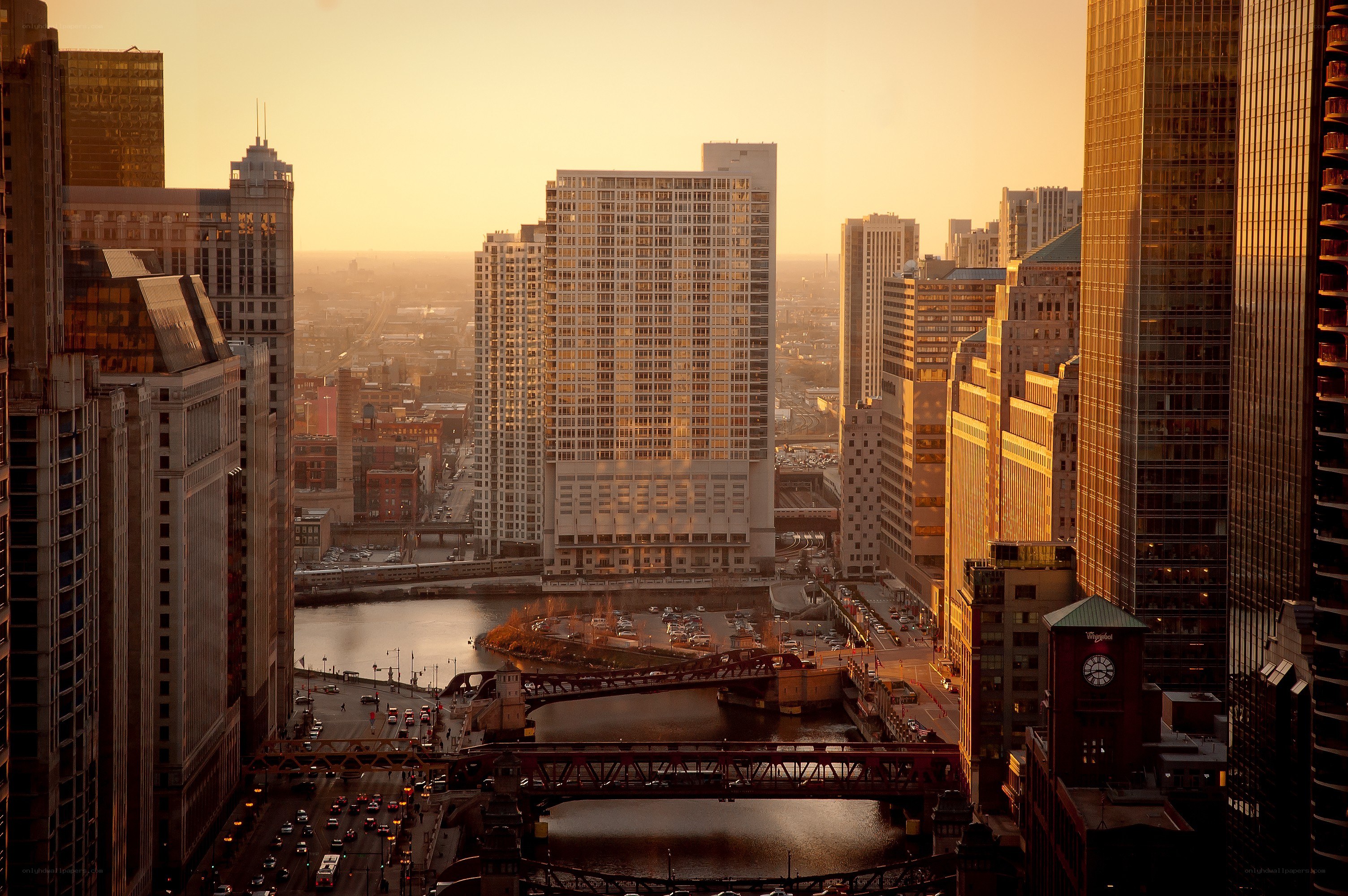 Chicago skyline at sunset