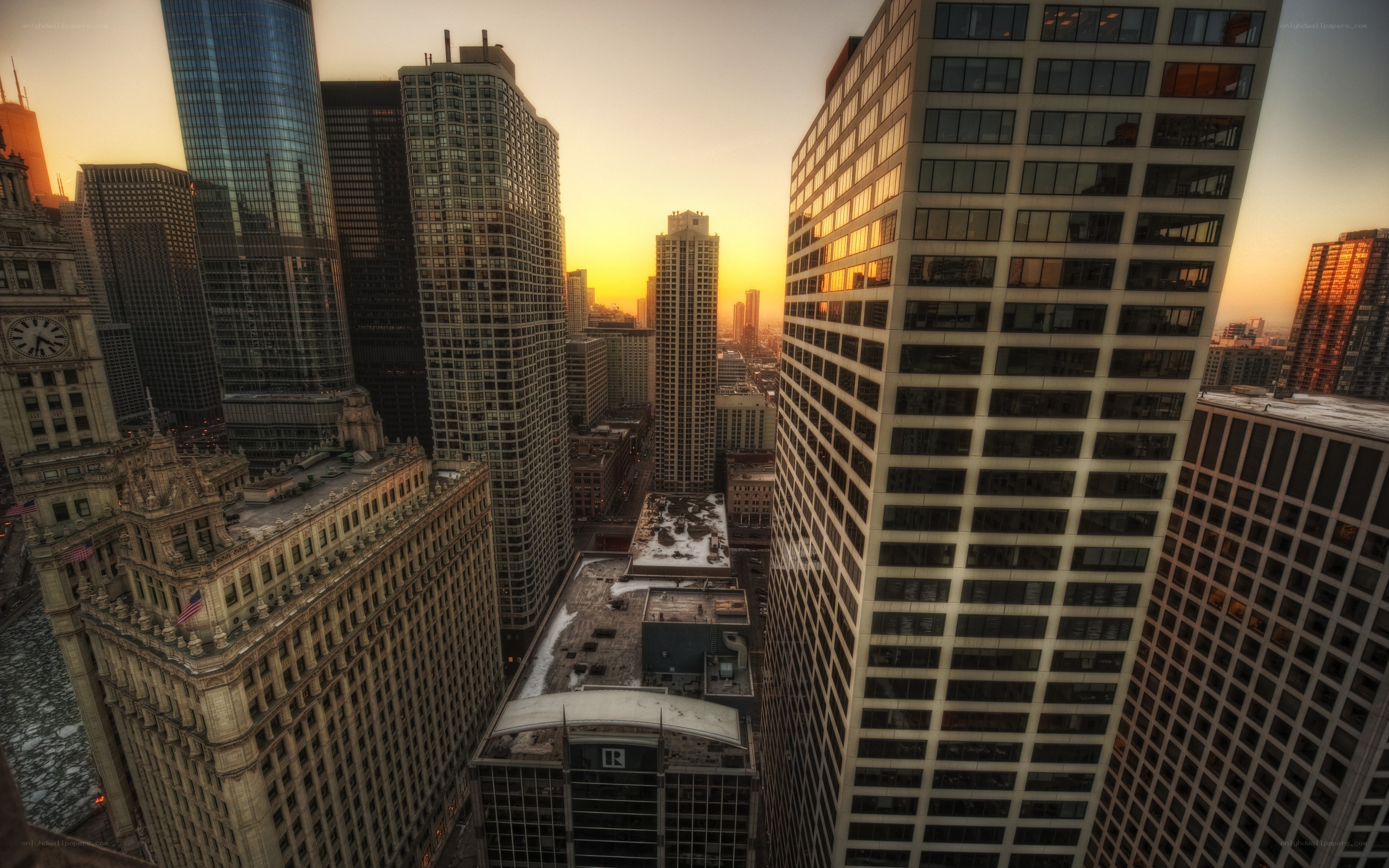 Chicago skyline at sunset