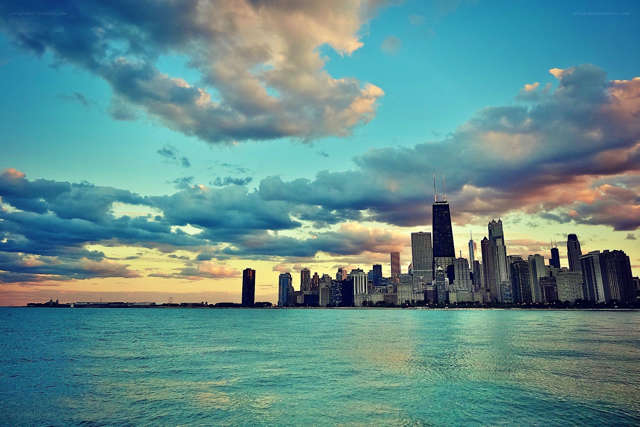 Chicago skyline at sunset