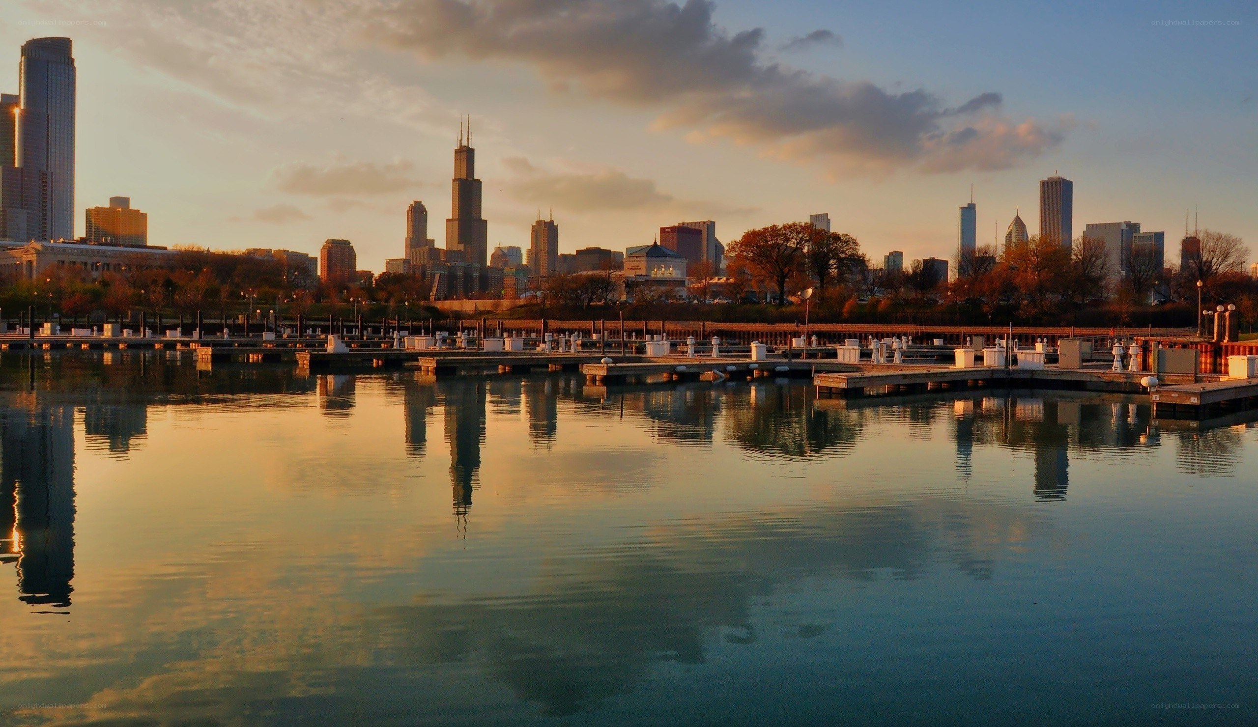 Chicago skyline at sunset