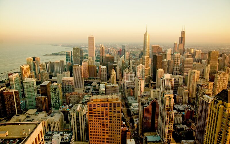 Chicago skyline at sunset