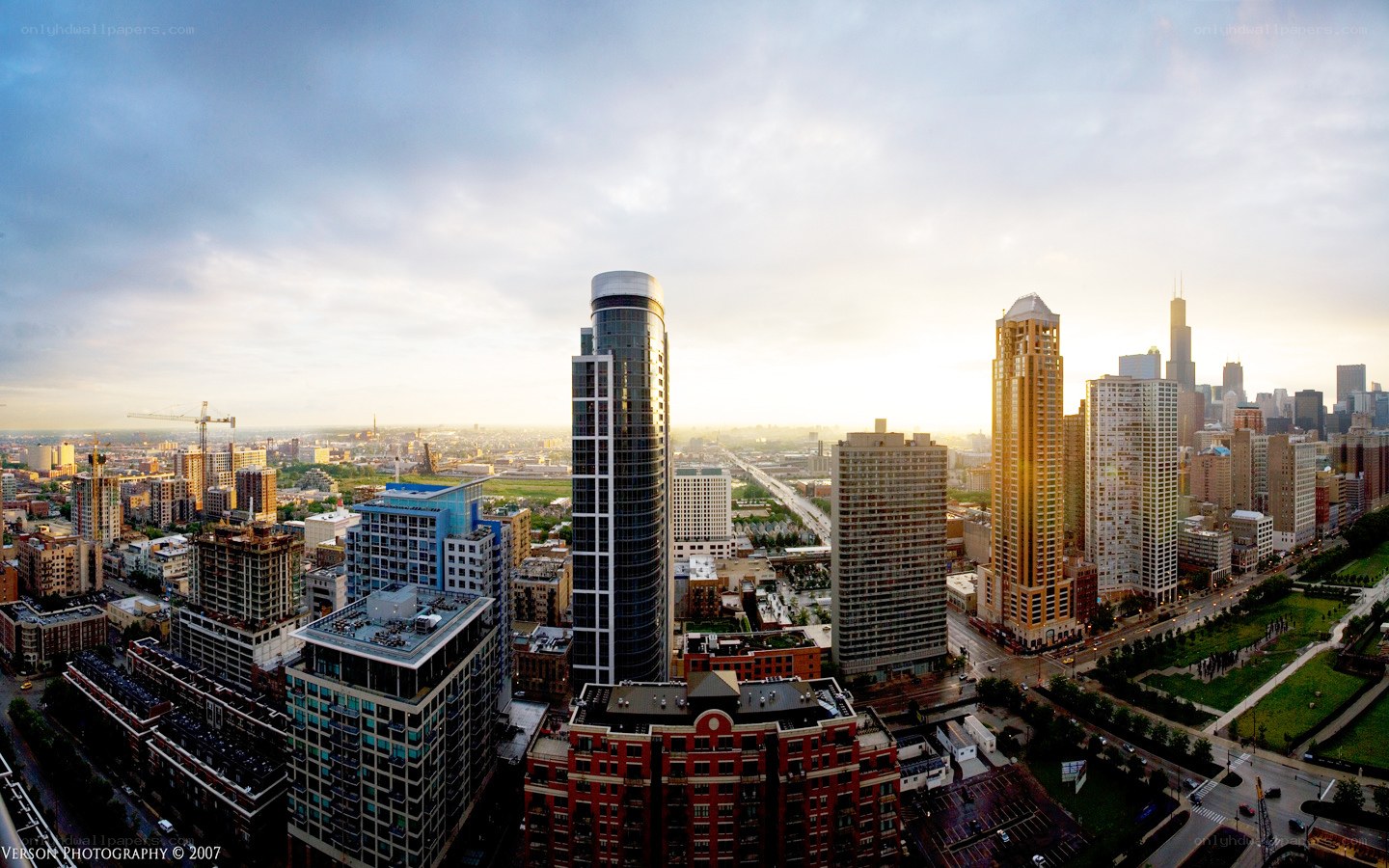 Chicago skyline at sunset