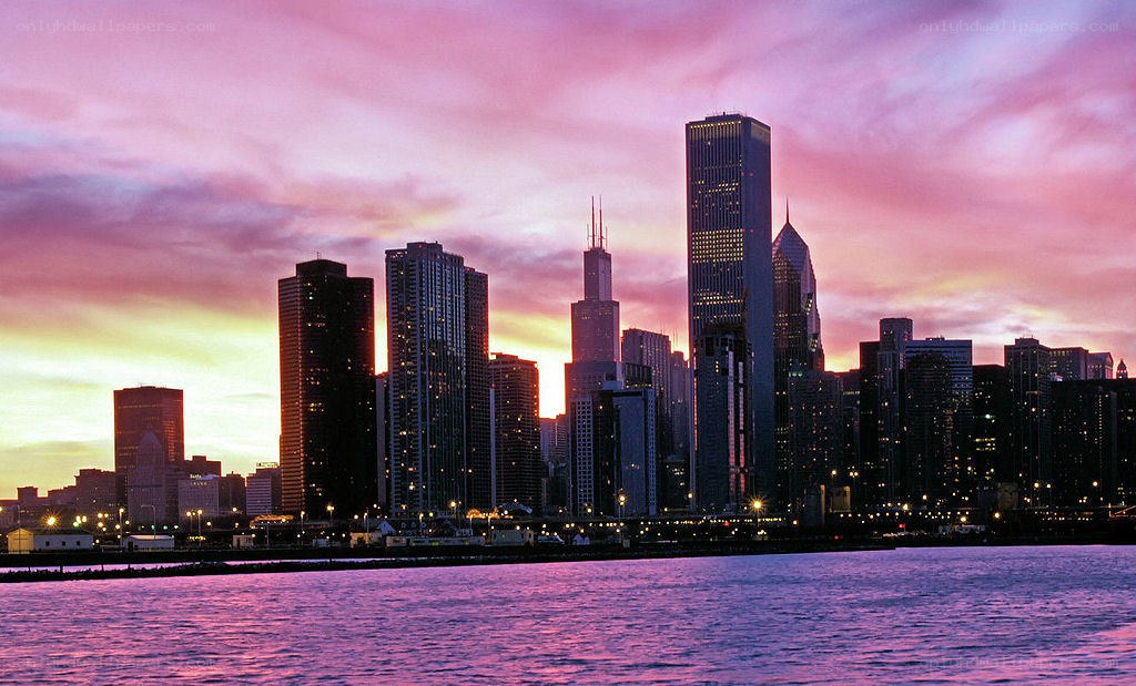 Chicago skyline at sunset