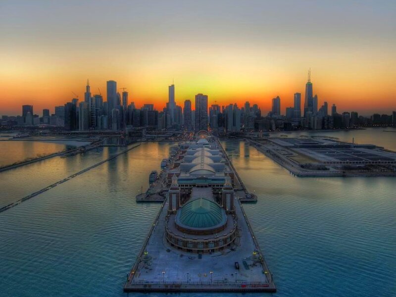Chicago skyline at sunset