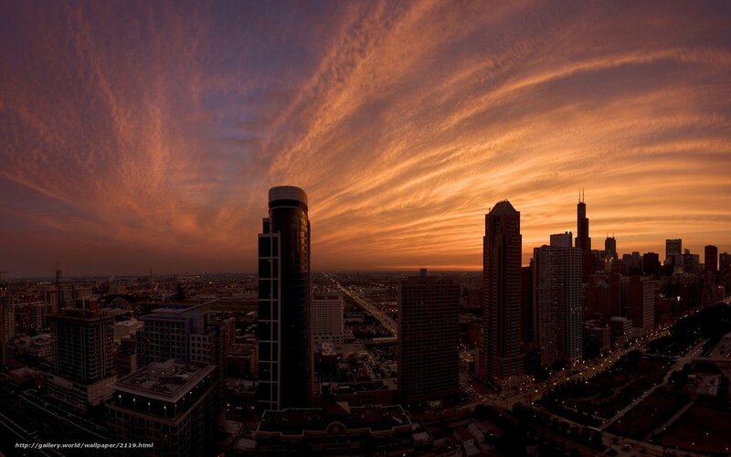 Chicago skyline at sunset