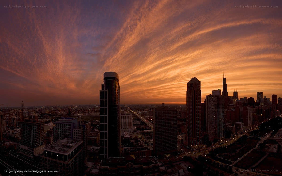 Chicago skyline at sunset