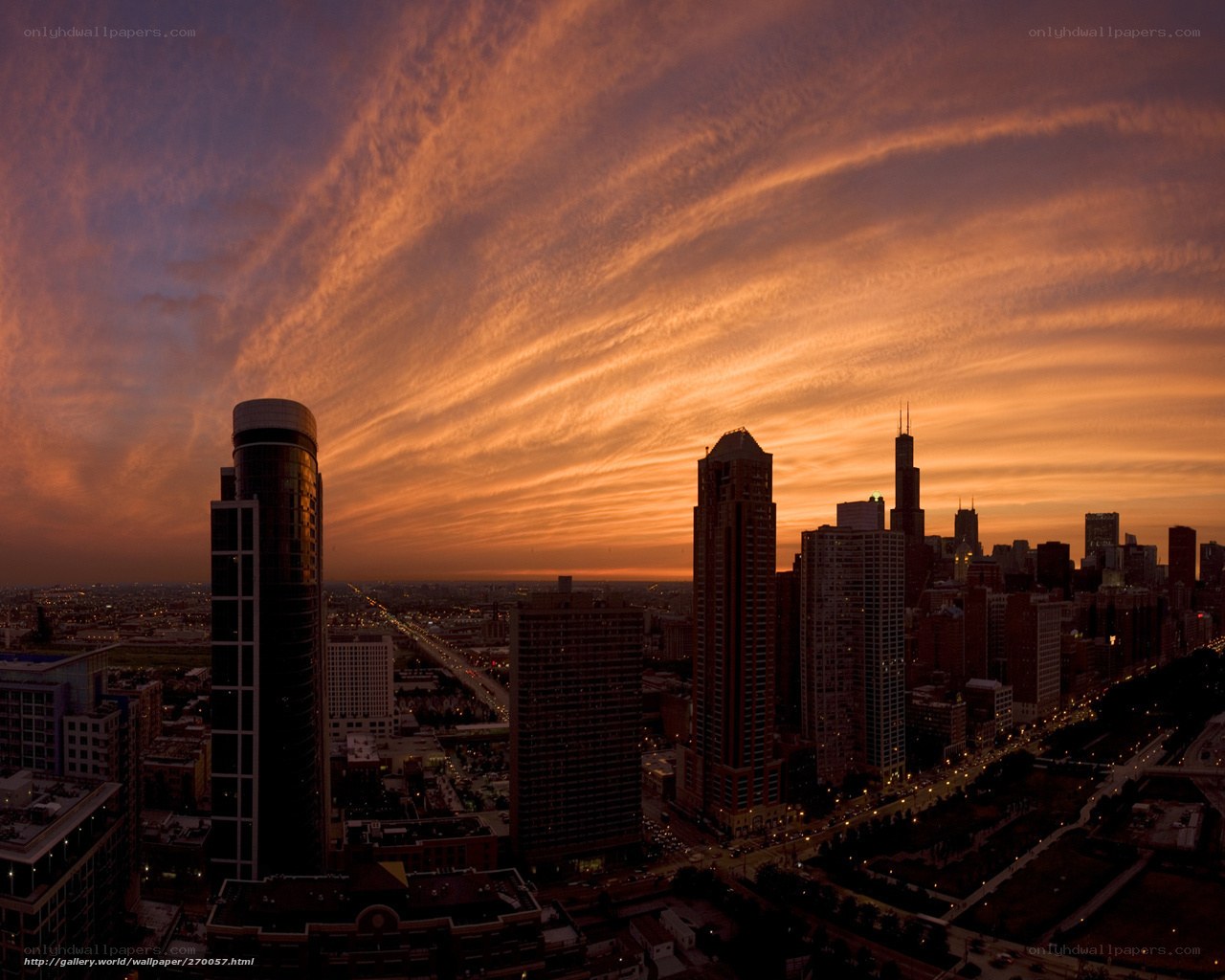 Chicago skyline at sunset
