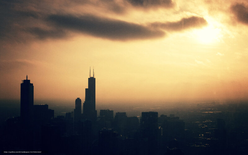 Chicago skyline at sunset