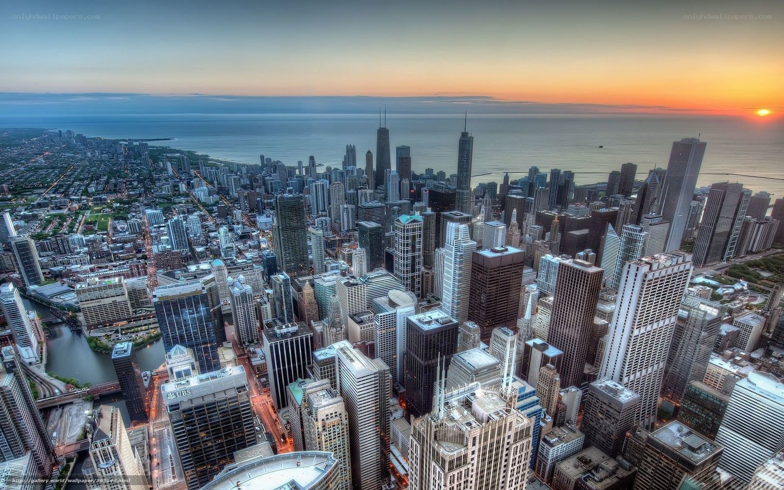 Chicago skyline at sunset