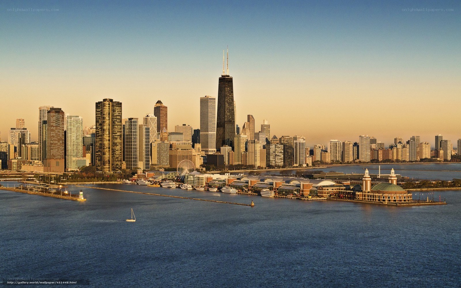 Chicago skyline at sunset