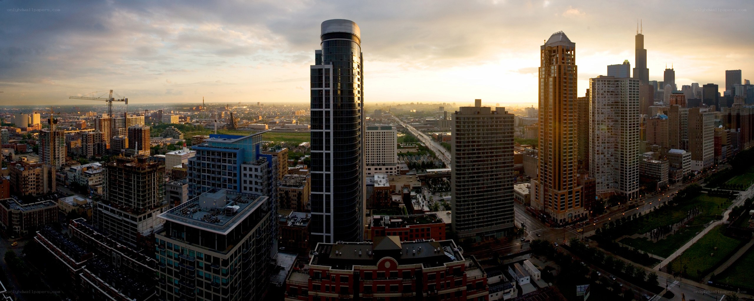 Chicago skyline at sunset