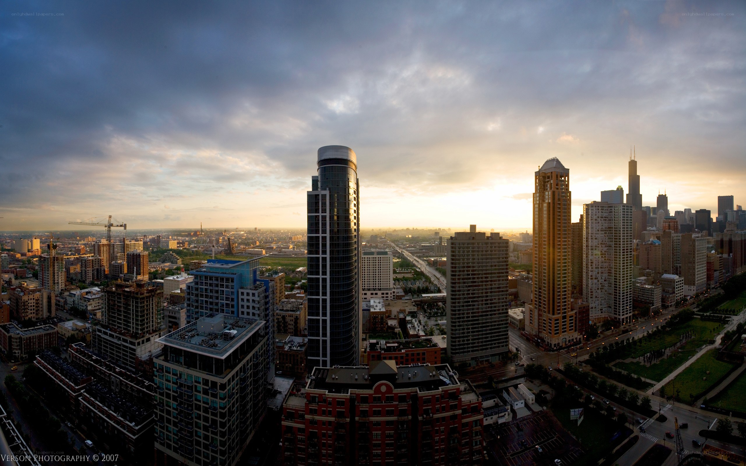 Chicago skyline at sunset