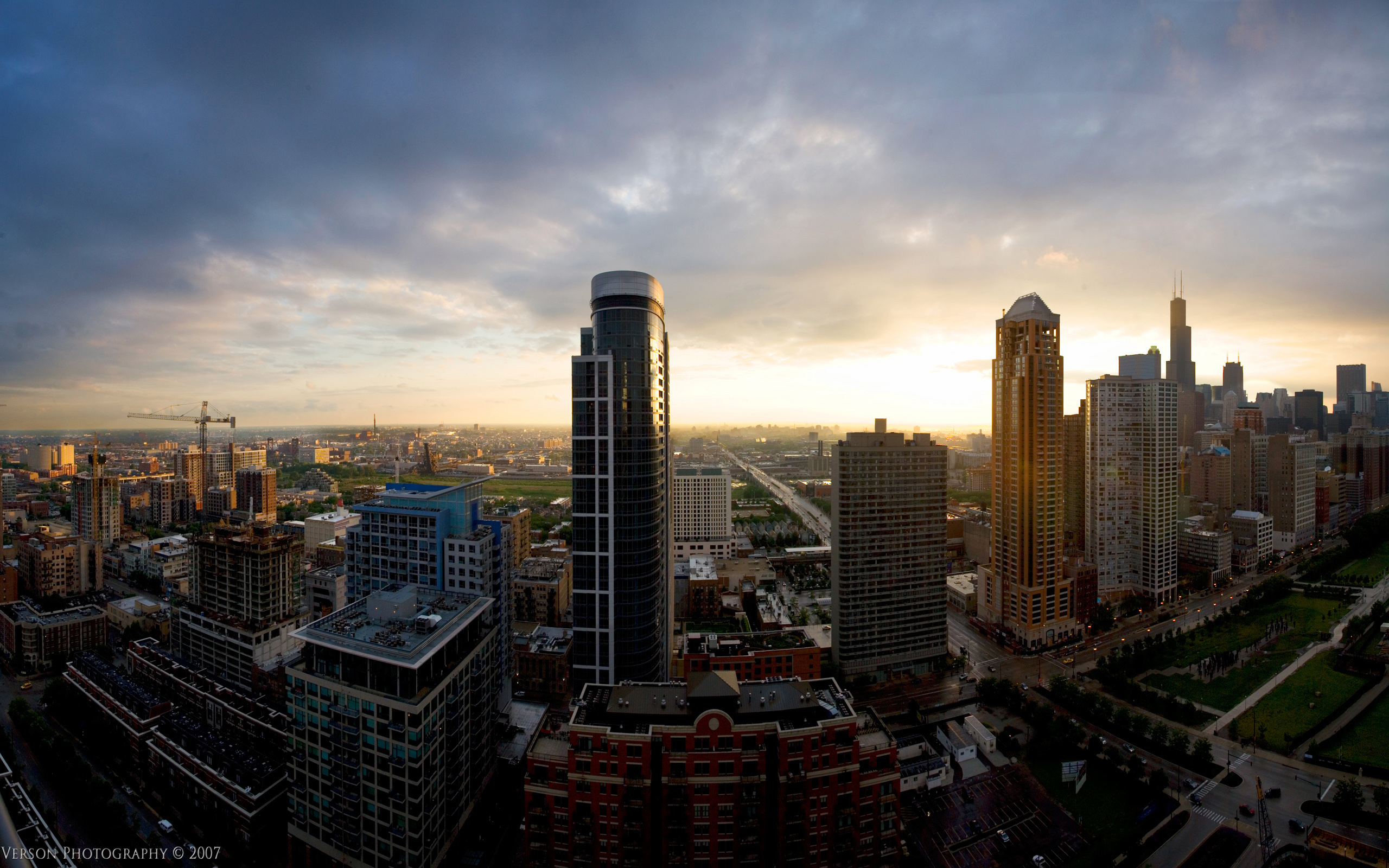 Chicago skyline at sunset