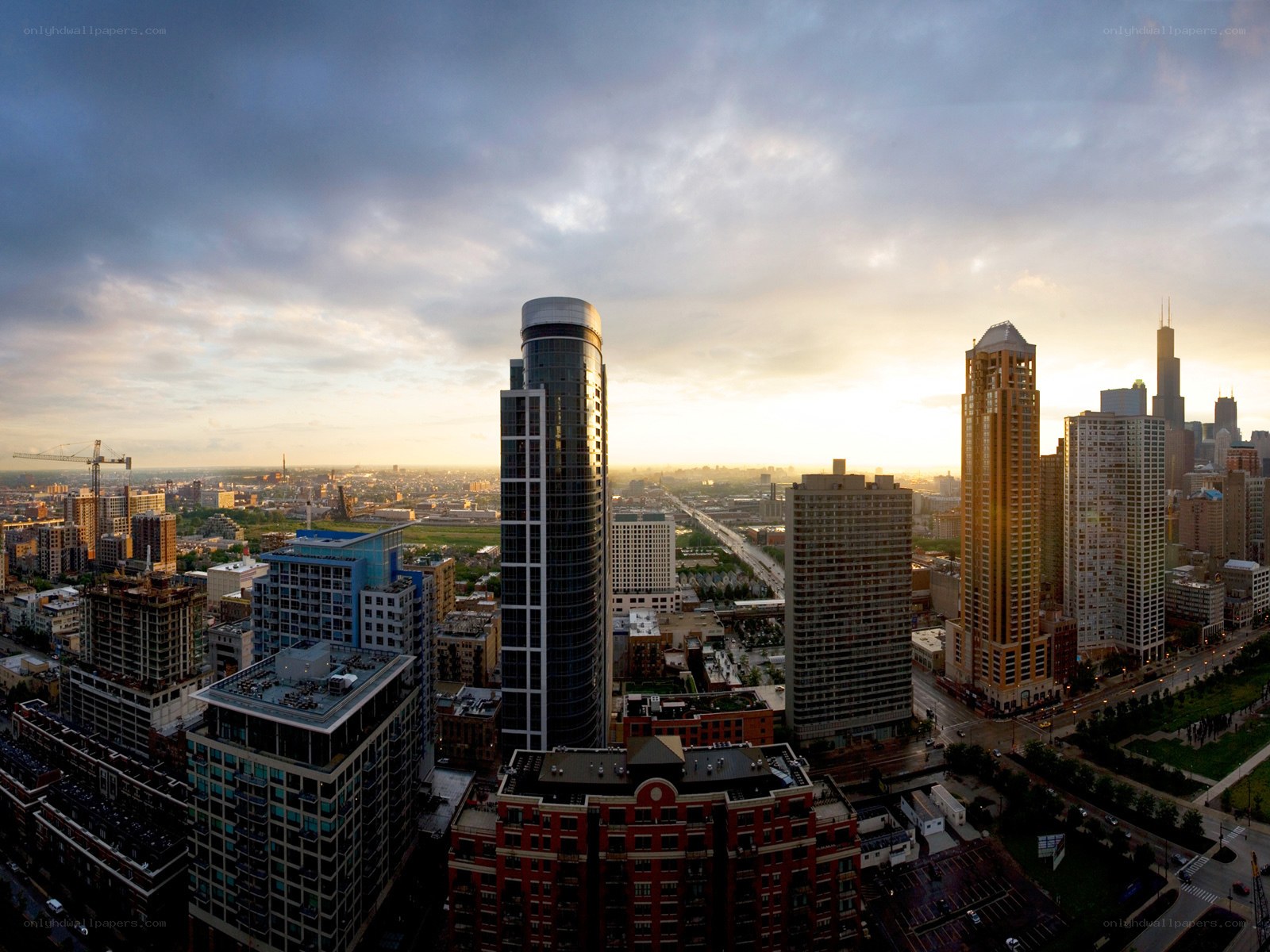 Chicago skyline at sunset