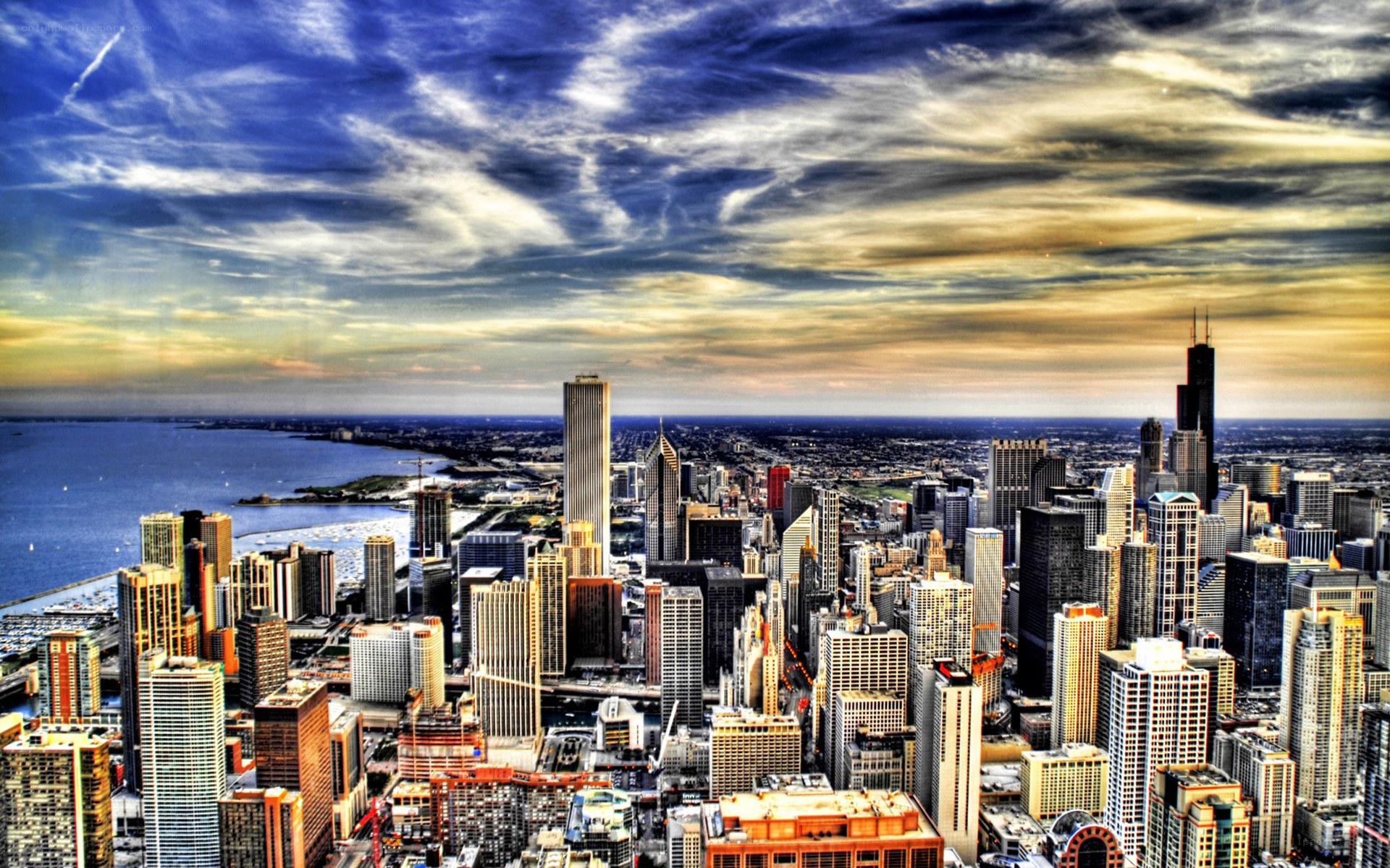 Chicago skyline at sunset