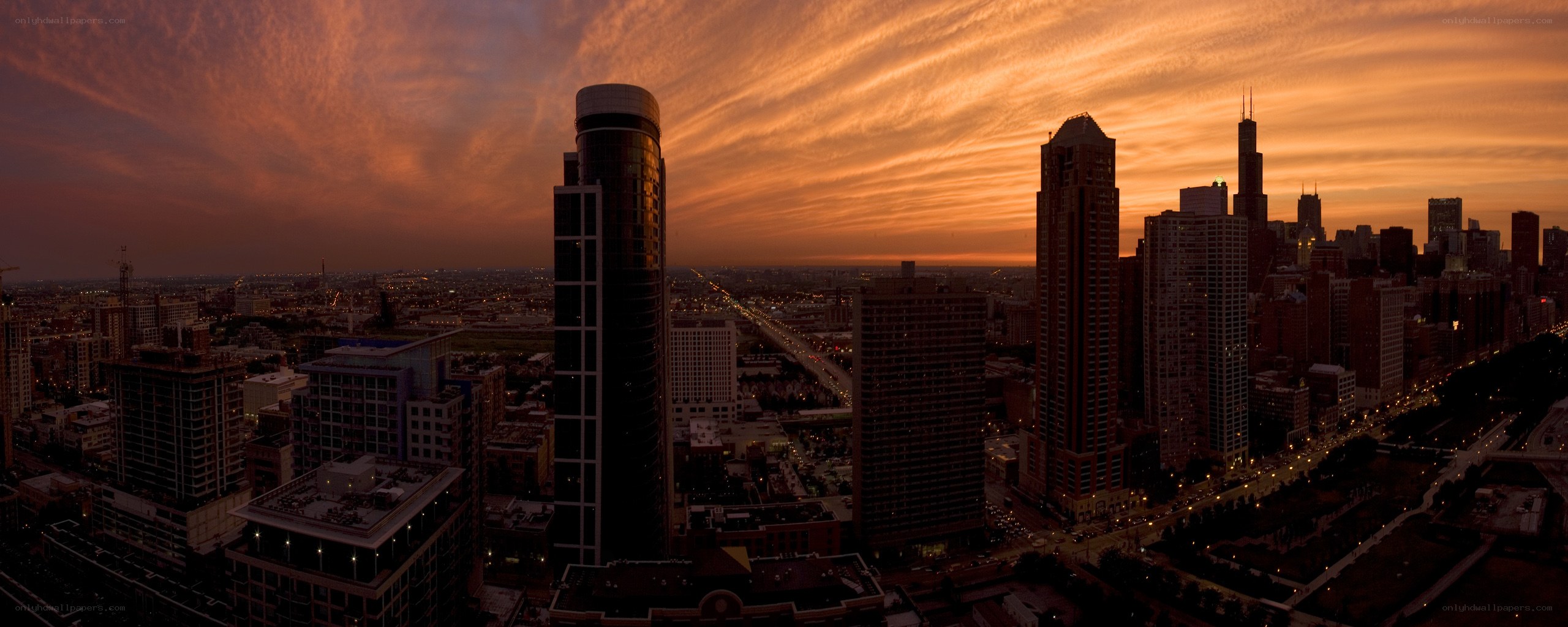 Chicago skyline at sunset