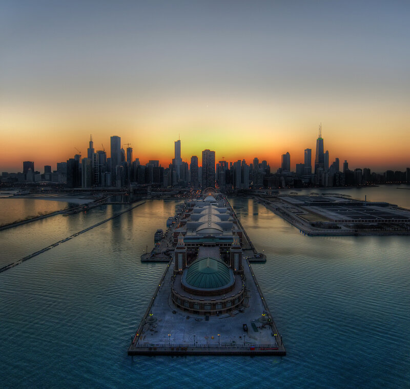 Chicago skyline at sunset