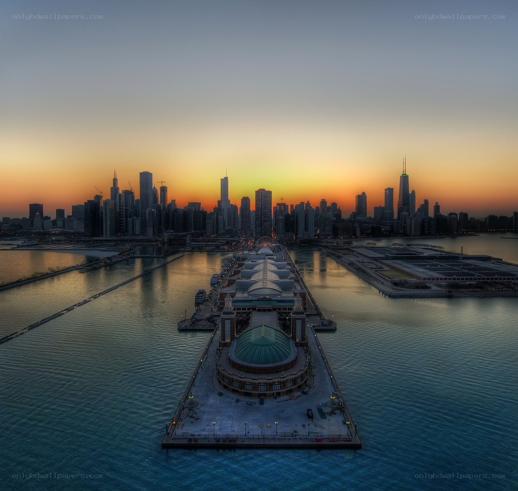 Chicago skyline at sunset