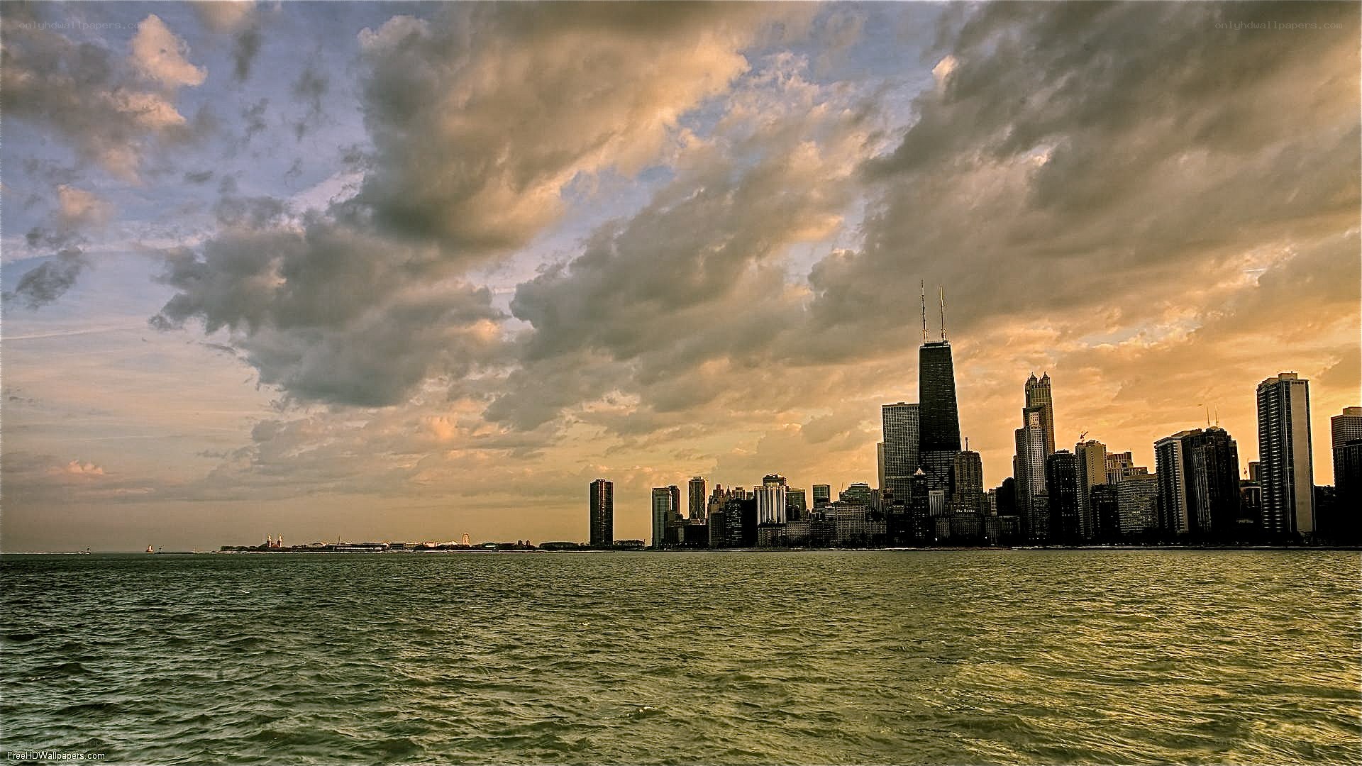 Chicago skyline at sunset