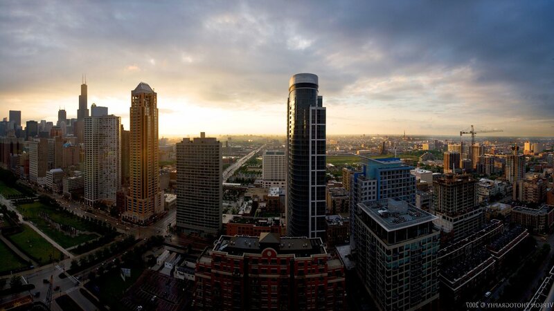 Chicago skyline at sunset