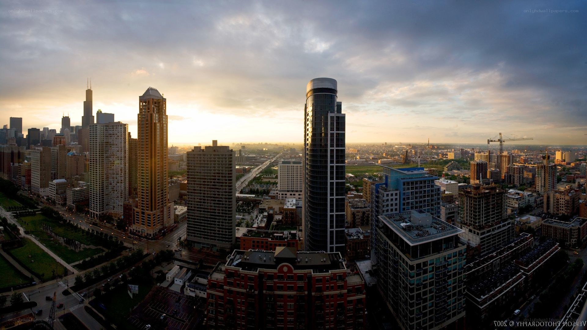 Chicago skyline at sunset
