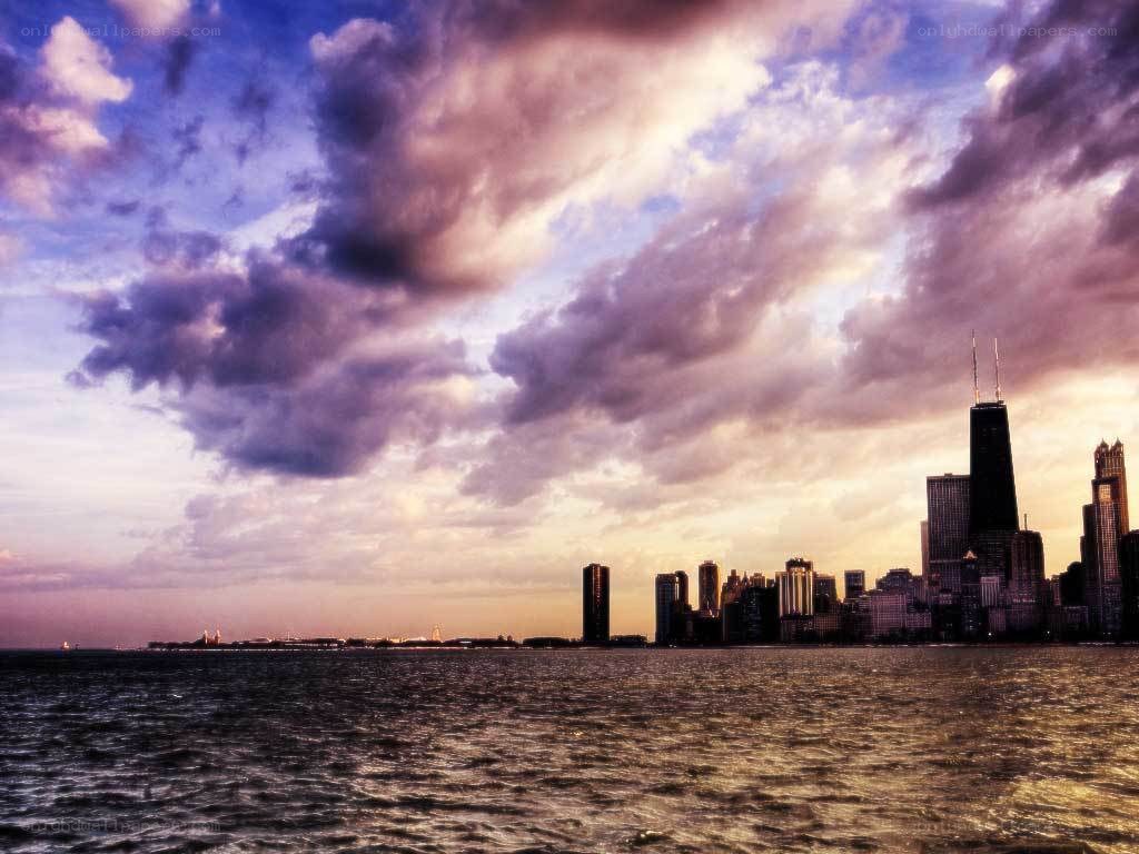 Chicago skyline at sunset